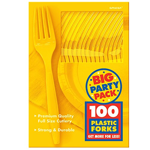 Big Party Pack Plastic Forks | Sunshine Yellow | 100 ct. | Party Supply
