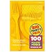 Amscan 43600.09 100 Count Big Party Pack Mid Weight Plastic Forks, 7.3" x 5.2", Yellow