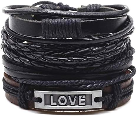 Leather Base Metal Bracelet for Men & Boys (Pack Of 4)