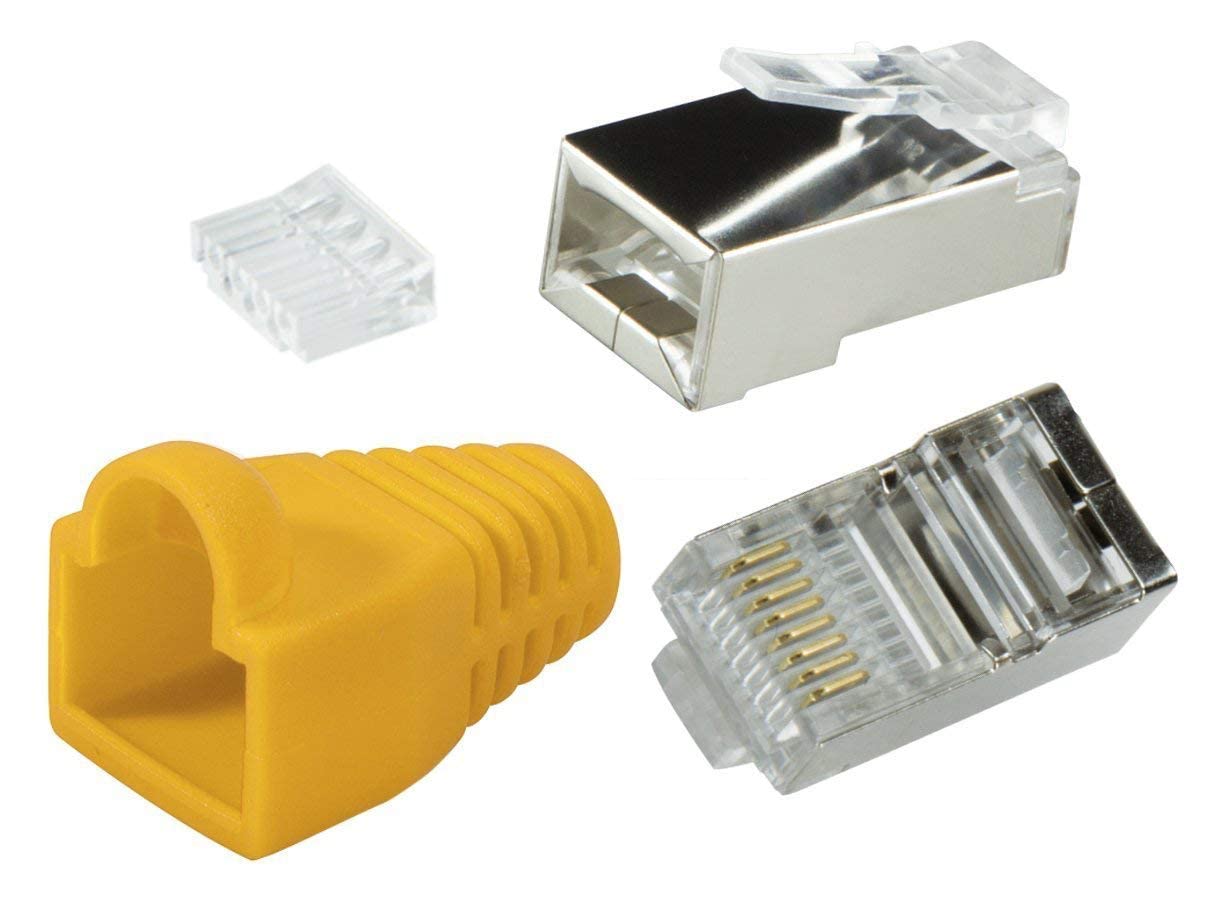 Odedo 20 Stuks RJ45 Krimpstekkers – CAT6/5e, Metalen Afscherming, Verguld, Met Knikbescherming, Blauw