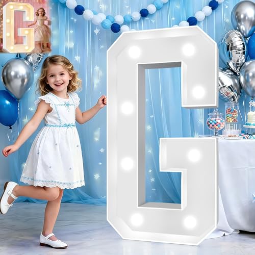 Image of Pooqla 3FT Light Up Marquee Letters, Cool White and Warm White LED Large Lighted Marquee Letters, Giant Mosaic Letter Sign for Balloons Birthday Anniversary Wedding Party Decoration, LED Letter G