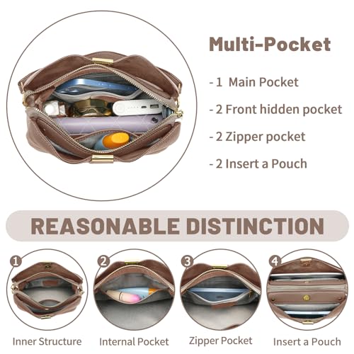 Image of Small Women Soft Genuine Leather Shoulder Bag Crossbody Purses for Lady Bucket Handbag