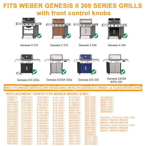 Image of SafBbcue Porcelain Steel 3-Burner Grill Kit for Weber Genesis II 300 Series | 5 Porcelain Bars + 3 Steel Deflectors + 5 Steel Burners, Fits Weber Genesis II 300 2017+, Replaces 66032, 66040, 67490