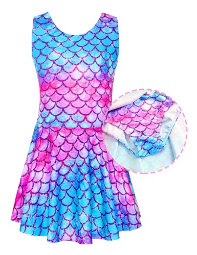 Image of Girls Swimsuits Kids One Piece Sleeveless Swimwear Skirted Bathing Suit Summer Swim Dress with UPF 50+ Sun Protection
