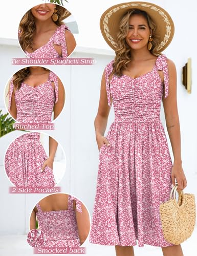 Image of Kranda Women 2026 Summer Casual Spaghetti Strap Sundress V Neck Sleeveless Flowy Boho Floral Midi Dress with Pockets