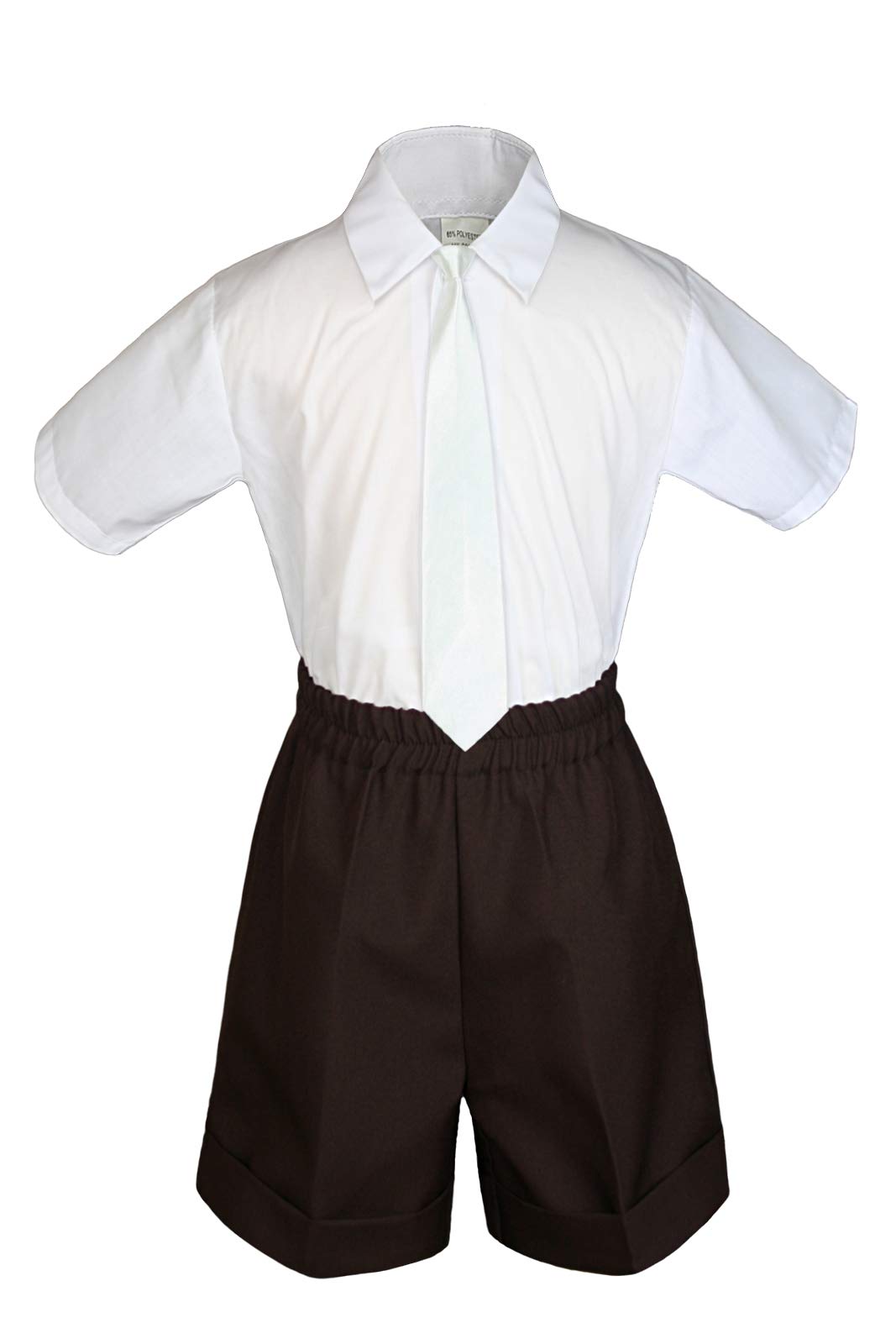 MILLTEX 3 Pieces Set Formal Party Wedding Color Satin Necktie Shirt Brown Shorts Set New Born Baby Boy Toddler Sm-4T (M (6-12 Months Old), Ivory)
