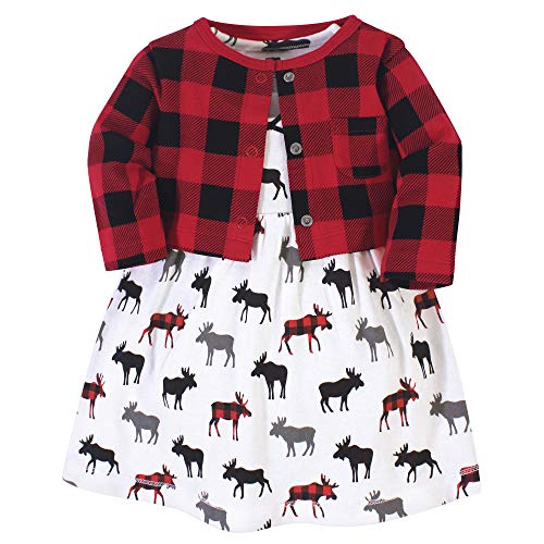 Image of Hudson Baby Girls' Cotton Dress and Cardigan Set