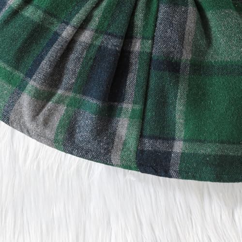 Image of Toddler Girls Christmas Outfits Girls Puff Sleeve Knit Ribbed Tops Button Down Vest Plaid Skirt Set Winter Clothes