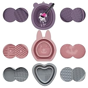 Sopfai Brush Cleaning Mat,Makeup Brush Cleaner Mat,for Makeup Brush,Powder Puff,Makeup Sponge,Deep Cleaning,Has Over Sawtooth Lines, Twelve Combined Cleaning Brush Ways（3 pack） (Brown+Pink+Grey)