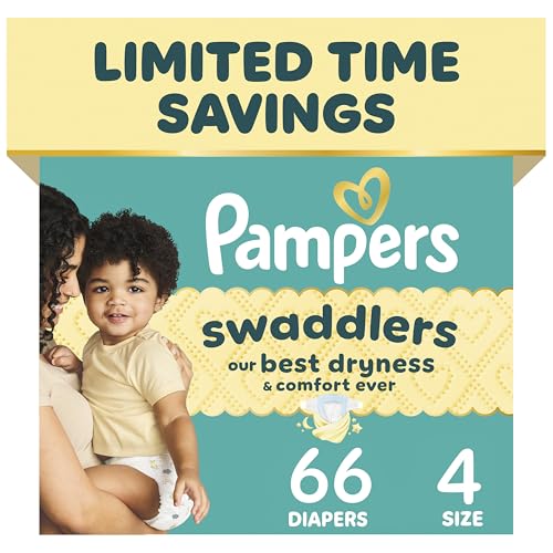 Image of Pampers Swaddlers Diapers, Size 4 (15-34 lbs), 66 Count, Absorbent, Keeps Baby Dry and Comfortable, Skin Safe Disposable Baby Diaper (Packaging May Vary)