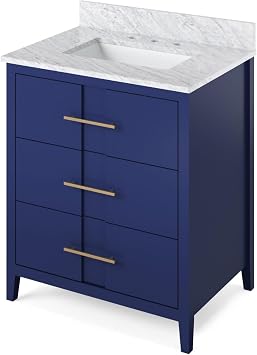 30" Hale Blue Katara Vanity, White Carrara Marble Vanity Top, undermount rectangle bowl