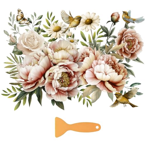 beinkmake 3 Sheets Vintage Flower and Bird Rub on Transfers for Crafts and Furniture 126inch Floral Peony Rose Furniture Transfer Stickers for Wood Furniture Cabinet Dressers Home Decor
