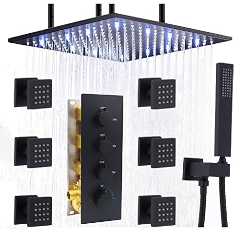 20 Inch Large Rain Shower System with Body Spray, HOMEDEC LED Rain Showerhead Faucet with Handheld Combo Set, Flow Adjustable, Can Use All Functions At Once,Black Cover