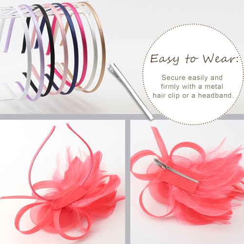 Image of DRESHOW Fascinators Hats for Women Tea Party Fascinator Hats Vintage 50s Headwear Cocktail Wedding Church Derby Hat