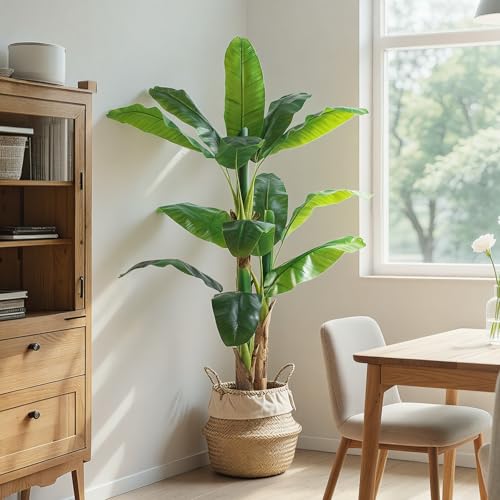 Image of 5ft Extra Tall Artificial Banana Tree, Fake Banana Leaf Plant with 12 Faux Banana Leaves, Perfect for Home Indoor Outdoor Patio Office Tropical Decor