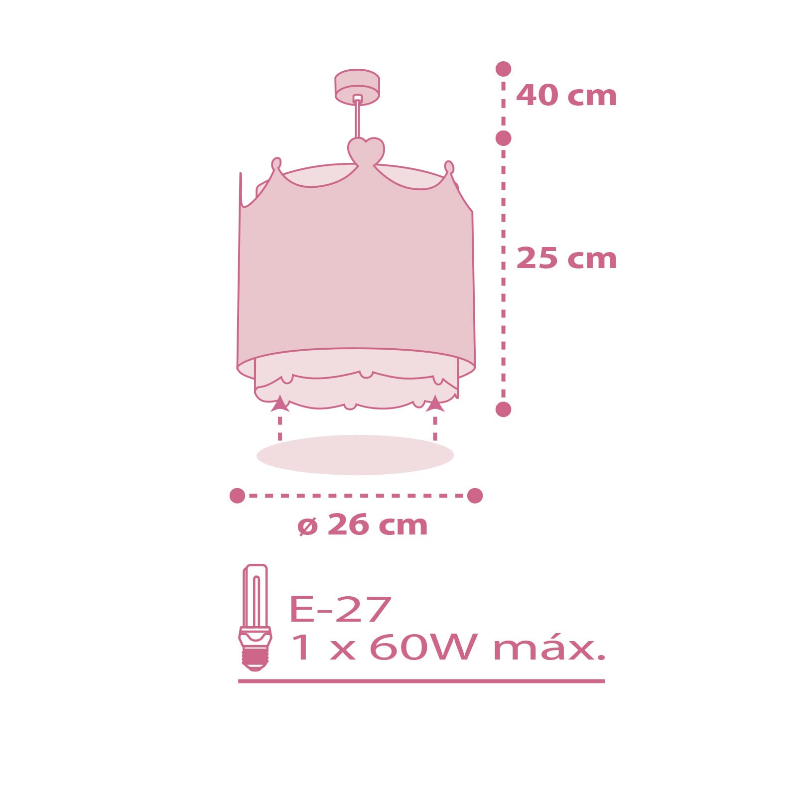 Dalber Lampada da soffitto per bambini Little Queen Corona di cuori rosa (61102)