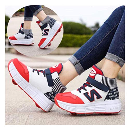 ZXSZX Chaussures roulettes Enfants Chaussures Skates avec roulettes Doubles Bouton Poussoir Ajustable Patins roulettes Course Pied Sneakers pour Garçons Filles VIIPOO,Red-38 EU Cover