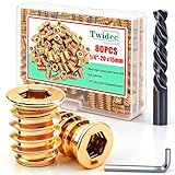 Twidec/80PCS 1/4'-20 Threaded Inserts for Wood Furniture Screw-in Nut Wood Inserts Bolt Assortment Kit with M6 Hex Wrench (1/4'-20 x15mm) N-059
