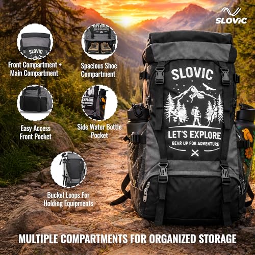 Image of SLOVIC Rucksack Backpack Bag for Man & Women [55 LTR] | Travel Bag for Man with Separate Shoe Compartment | Travel Bag for Woman | Water Resistant Bag for Travelling