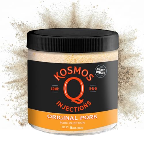 Kosmos Q Original BBQ Pork Injection, Meat Marinade for Pulled Pork, Chops, Ribs, Tenderloin & Brisket, Enhance Flavor & Juiciness, Award-Winning BBQ Seasoning for Moist & Tender Barbecue, 16 Oz Jar