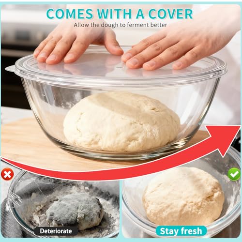 Tazón Grande de Vidrio KEUYE para Hacer Pan con Tapa 4.7 Qt miniatura 6