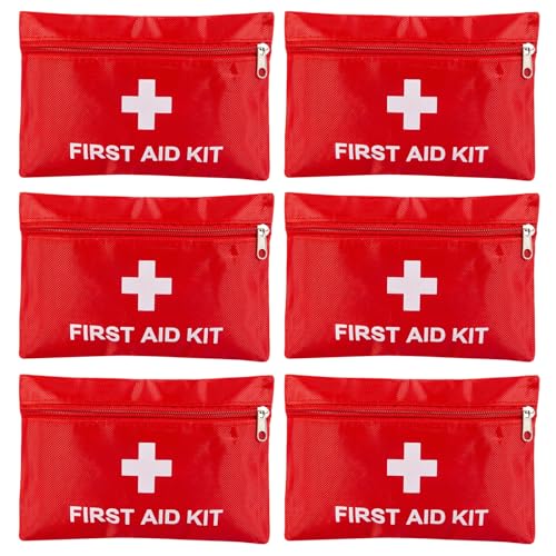 Image of 6 Pack Empty First Aid Kit Bag, Small First Aid Pouch Bulk, Water Resistant Travel Medical Organizer, Mini Emergency Supply Storage for Home, Car, Office, Camping, Outdoors (Red, 20x14cm, Bag Only)