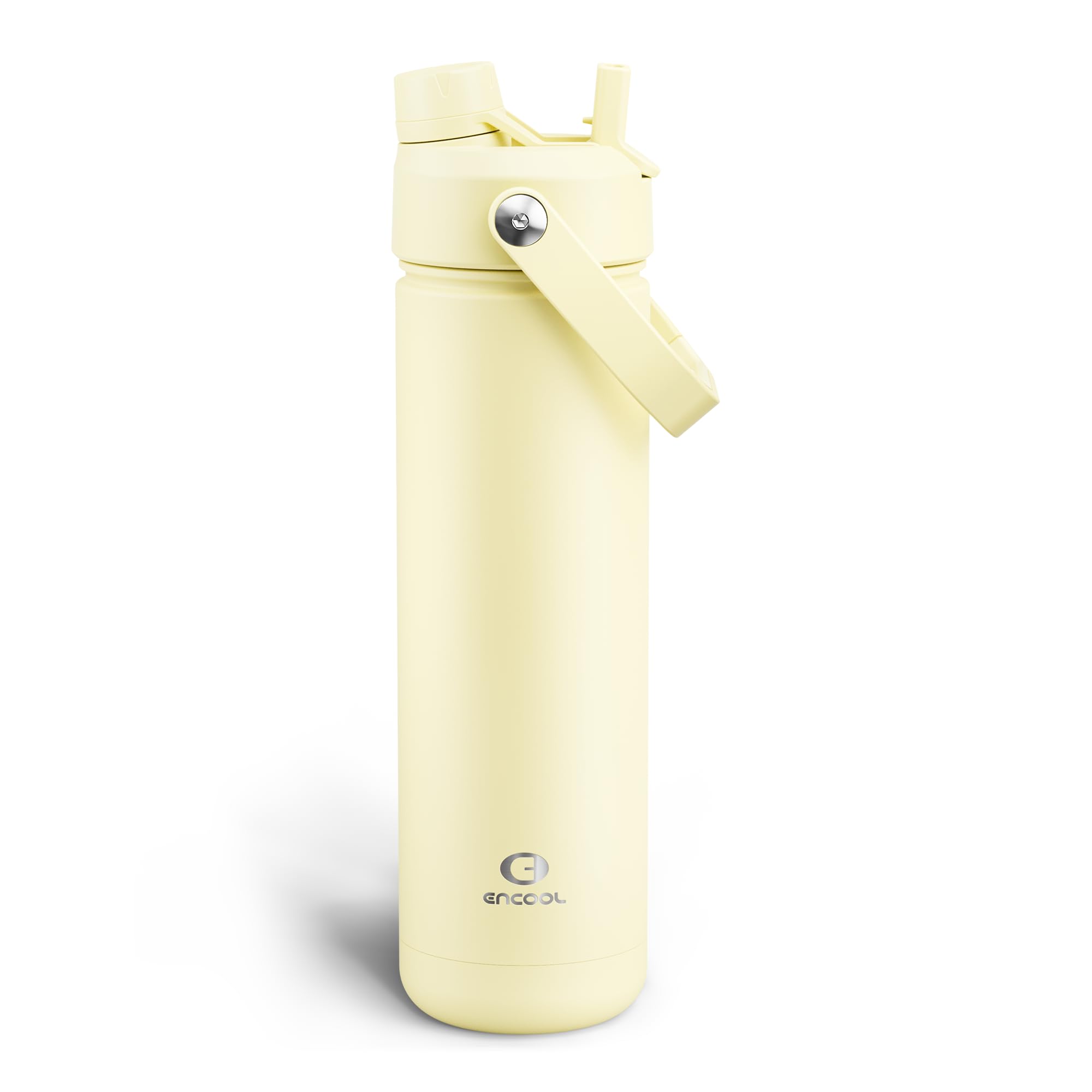 ENCOOL Insulated Water Bottle with Straw Stainless Steel Water Bottle, Leak-Proof, BPA-Free, Double Wall Vacuum Keeps Cold for 24 Hours for Sports, Travel, School (26 oz, Light Vanilla)