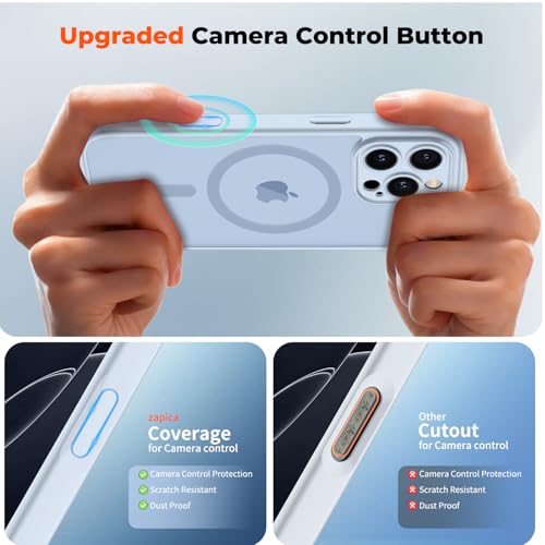 zapica Magnetic for iPhone 16 Pro Case, Upgraded [Camera Control Button] [Full Camera Protection] [with 1 Screen Protector] Translucent Matte Shockproof Protective Phone Cover, Silver Blue by zapica - Used condition - Image 4