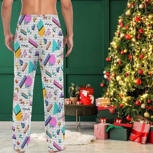 visesunny Mens Pajama Pants Funny Bright 80s Checkered Pattern 100% Cotton Soft Men's Sleepwear Lounge Pants Lightweight Pajama Bottoms Pj Pants with Drawstring & Pockets Multi3