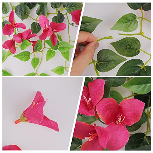 Elecxlink Fake Hanging Flowers Plants Bougainvillea Artificial,UV Resistant Faux Silk Flower Fabric Vine for Indoor Outdoor Garden Porch Eave Fence Wedding Wall Spring Summer Decor