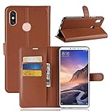 Fertuo Xiaomi Mi Max 3 Hülle, Handyhülle Leder Flip Hülle Tasche mit Standfunktion, Kartenfach, Magnetverschluss, Silikon Bumper, Bookstyle Schutzhülle Wallet Cover für Xiaomi Mi Max 3, Braun