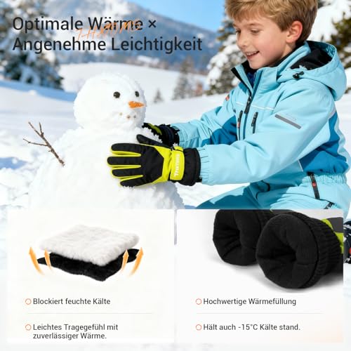 ThxToms Guantes de esquí para niños de Invierno de esquí de Poliuretano -15 °C, Resistentes al Viento Impermeables cálidos fríos Deportes al Aire Libre, Snowboard, esquí niños y niñas de 4 a 13 años - imagen 3