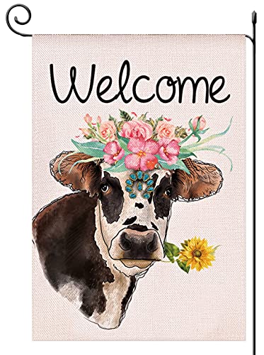 YaoChong Welcome Cows Spring Summer Floral Garden Flag Vertical Double Sided,Sunflower Seasonal Farmhouse Rustic Flags for Outdoor Outside Decoration 12.5 x 18 Inch