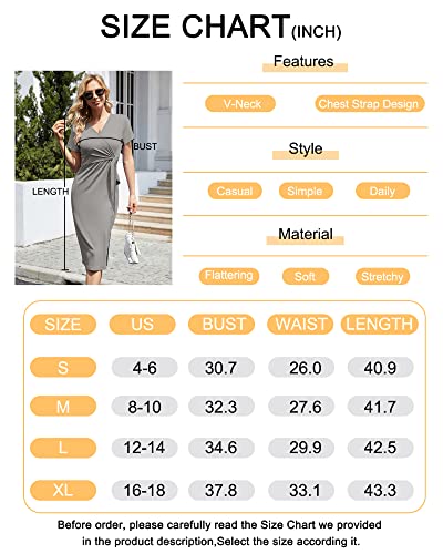 Wneedu Women Casual Dress V Neck Bodycon Summer Short Sleeve Ribbed Knit Midi Dresses(Blue Green,L) #TOP3