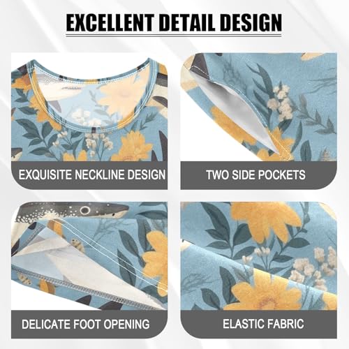 ALAZA Sharks and Sunflowers Pajama Set Short Sleeve Sleepwear Soft Lounge Nightwear4