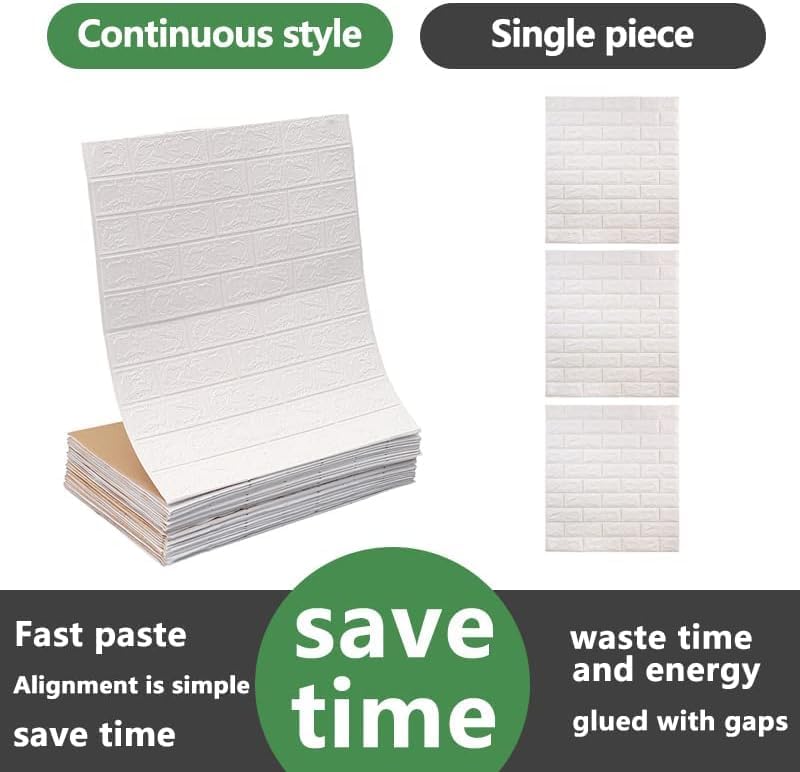 Miniatura 4 de Vzvegxt Paneles de pared 3D de longitud continua de 32.8 pies para despegar y pegar, papel tapiz de ladrillo de espuma blanca para dormitorio, panel