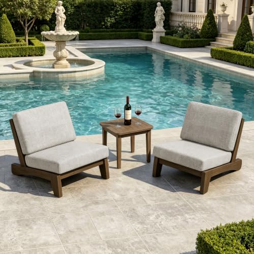 Image of Pia Ricoo Patio Chairs Set of 2, Heavy Duty Wood Patio Furniture Set with Thick Cushions, Bistro Set All-Weather Outdoor Chairs for Balcony, Deck, Poolside, Porch - Light Camel