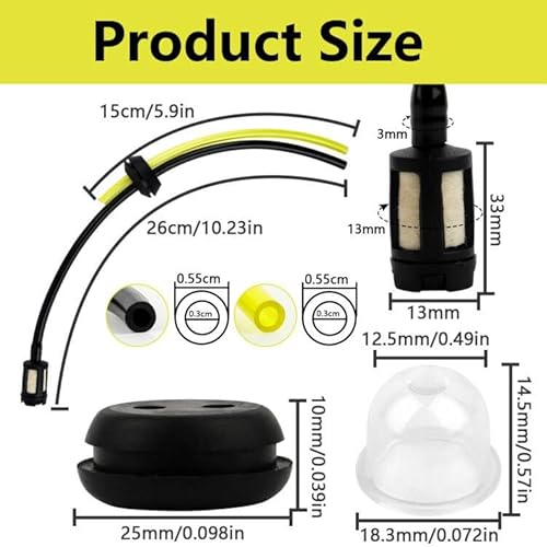 NVIYAM 4 Stück Benzinschlauch Dichtung Rasenmäher Benzinschlauch Motorsense Universal Benzinfilter Kit Universal Strimmer Kraftstoffleitung Benzinfilter Ersatzteile Kit Rasenmäher Kraftstoffleitung