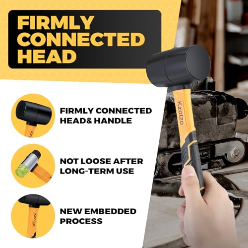 Image of 2-Pack Rubber Mallet Hammer Set, 16oz & 35mm Tool for Flooring, Tent Stakes, Woodworking, Camping, Crafts, Jewelry Wood,Fiberglass Shockproof Cushioned Grip, (16OZ 35MM Rubber Hamme)