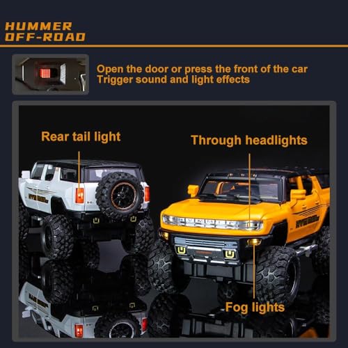 Image of 1:24 Big Hummer EV Off-Road Toy Car Metal Pull Back Diecast Car with Openable Door and Sound Light, Gifts Toys for Kids【 Black 】