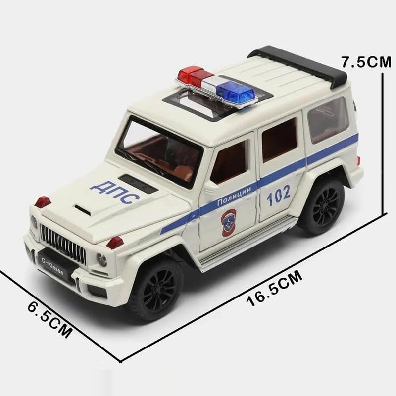 Image of PINQUE Kids New Car 1:32 G Wagon Police Diecast Alloy Metal Pull Back Car with Openable Doors Music Sound and Light Vehicle Toy Car for Boys (White)