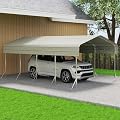 12x20ft Heavy Duty Metal Carport – Outdoor Galvanized Garage, Sturdy Structure, All-Weather Protection, Easy Assembly for Cars, Trucks, Boats, Tractors, and Outdoor Storage (Beige, 12x20FT)