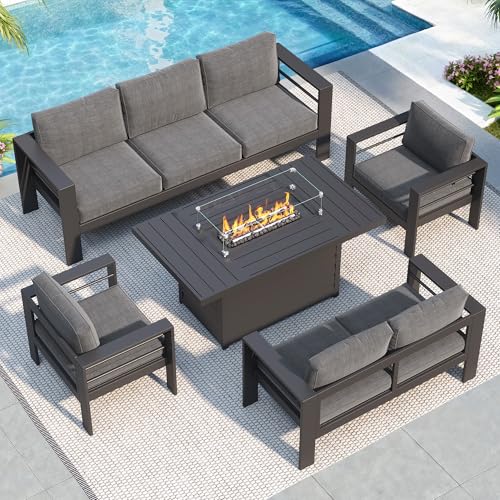 Solaste Aluminum Patio Furniture Set with 55" Fire Pit Table,