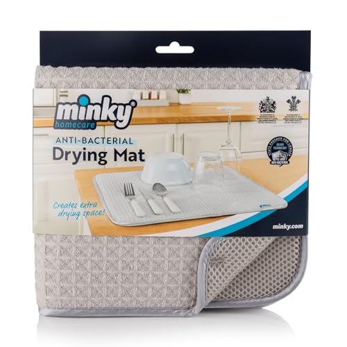 Minky Anti-Bacterial Drying Mat Super Absorbent Quick-Drying Microfibre Draining Mat Soft Dish Drying Mat for Kitchen Cutlery Drainer for Sink Machine Washable