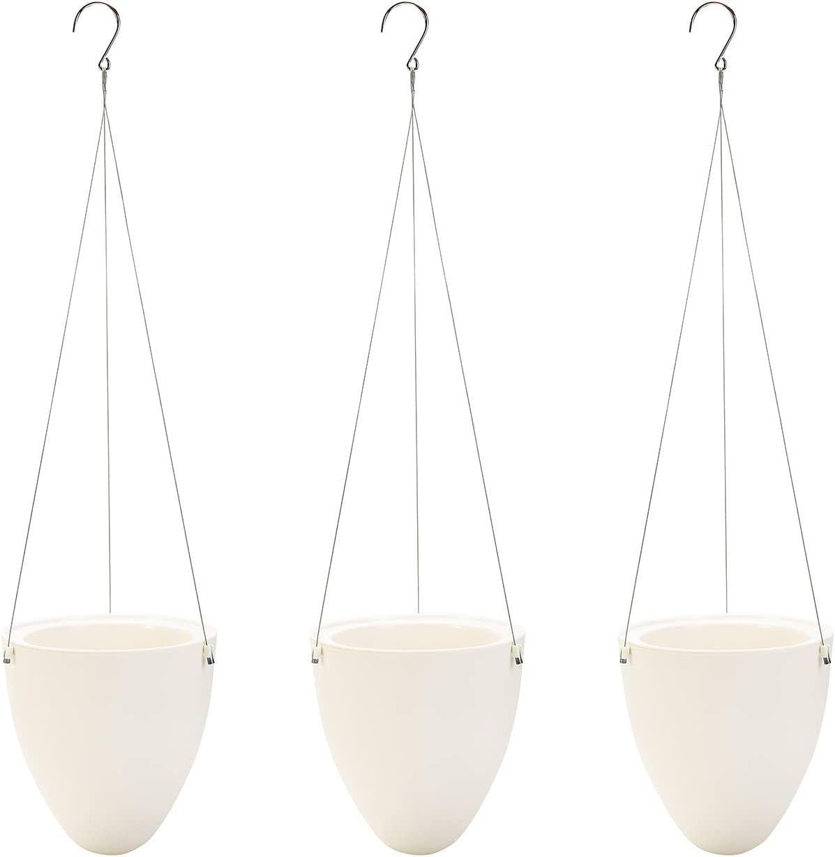 Sungmor 3 Pack Self Watering Hanging Planters, Unique Eggshell Shape Indoor Outdoor Hanging Pots for Plants, Modern White Plastic Flower Pots Home Decor Hanging Basket