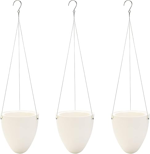 Miniatura 2 de Sungmor Paquete de 3 macetas colgantes de riego automático, forma única de cáscara de huevo para interiores y exteriores, macetas colgantes para