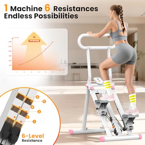 Image of HXD-ERGO Stair Stepper, Upgrade 6-Level Resistance Stair Master with Adjustable Handlebar, Folding Stair Climber Workout Machine