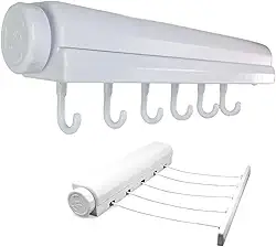 Varal Retratil de Parede Ajustavel 5 Cordas 6 Ganchos Secador de Roupas Lavanderia Casa Apartamento