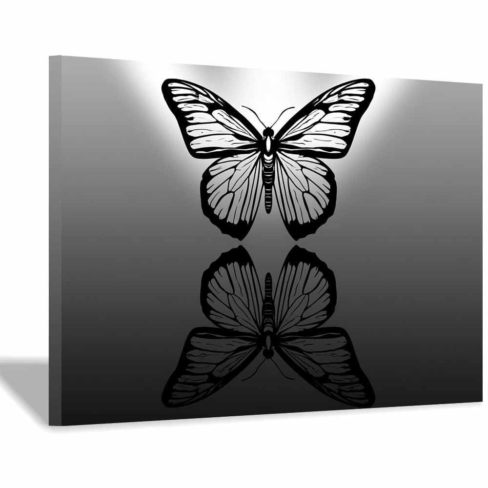 HOQIU Black And White Prints Black Reflective Butterflyss prints for walls, canvas wall art, for Living Room Bedroom Bathroom Home Office Wall Decoration(Multicolor)-20x30cm Framed