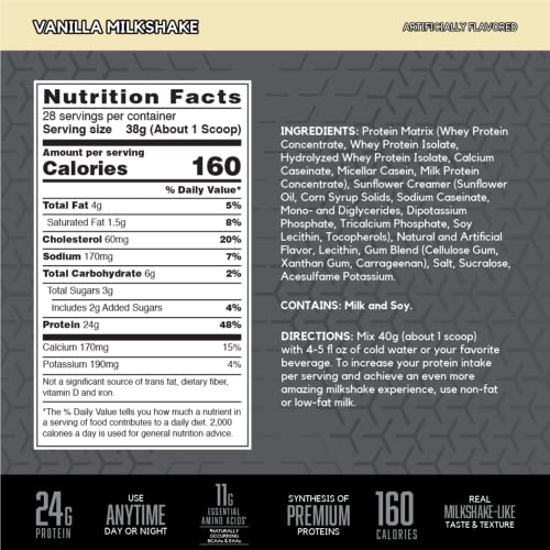 Image of BSN SYNTHA-6 EDGE Protein Powder, Vanilla Flavored Powder with Hydrolyzed Whey, Micellar Casein, for Muscle Gain, Low Sugar, 24g Protein, Vanilla Milkshake, 28 Servings, 2.34 Pound (Pack of 1)